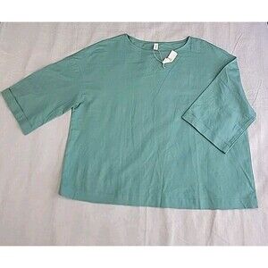Grae Cove Top Womens 2xl Linen Cotton‎ Green 3/4 Sleeve Cottage Lightweight NEW